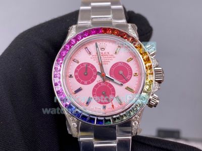 Noob Factory Rolex Rainbow Daytona 4130 Pink Dial Diamond Watch 40MM